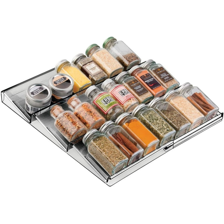 mDesign Adjustable Expandable Plastic Spice Rack Drawer Organizer for Kitchen Drawers 3 Slanted Tiers for Garlic Salt Pepper Spice Jars Seasonings Vitamins Supplements 2 Pack Walmart