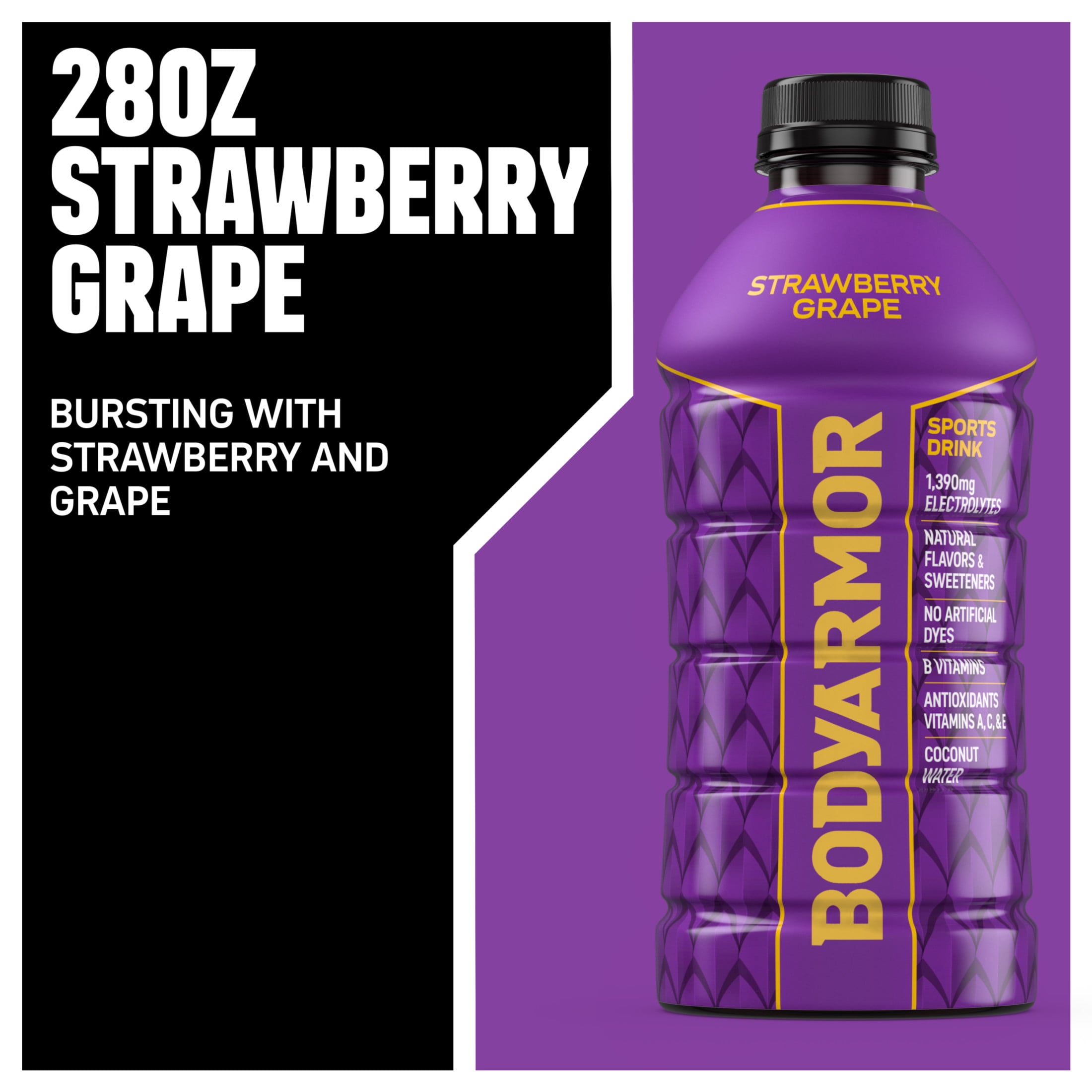(3 pack) BODYARMOR Strawberry Grape Electrolyte Sports Drink Bottle, 28 fl oz