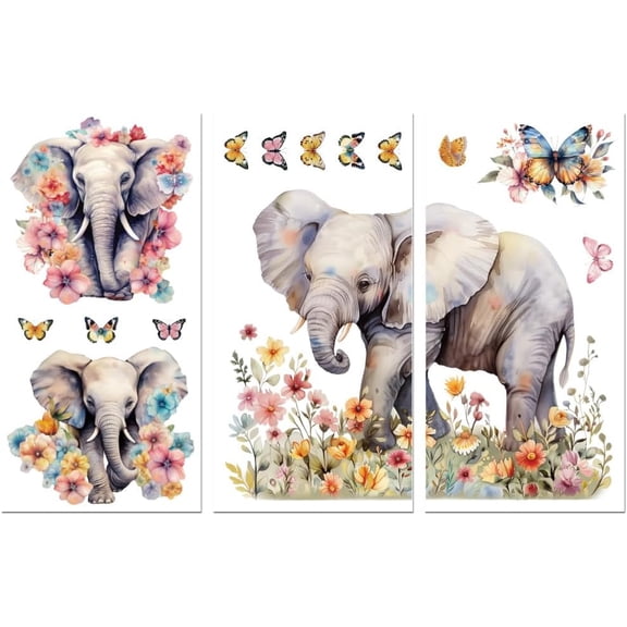 3 Sheets 3 Styles PVC Waterproof Decorative Stickers Self Adhesive Decals for Furniture Decoration Elephant 300x150mm 1 sheet/style Material Plastic