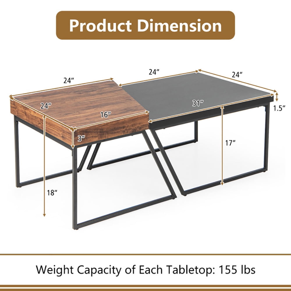 Finihen Coffee Table, Coffee Table Set of 2 with Powder Coated Metal Legs, for Living Room, Reception Room, Brown & Black Finihen Coffee Table, Coffee Table Set of 2 with Powder Coated Metal Legs, for Living Room, Reception Room, Brown & Black