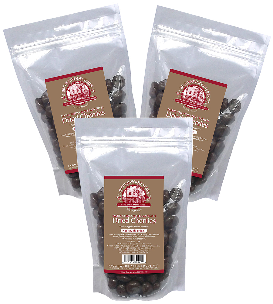 Premium Dark Chocolate Covered Dried Cherries THREE 1 Pound Bags