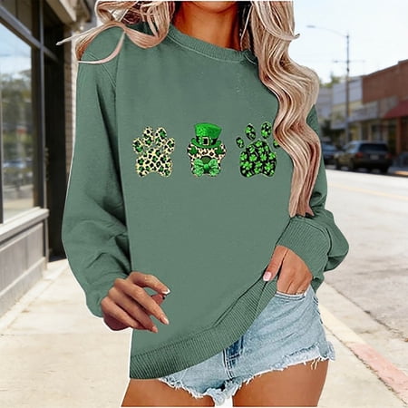 Women s Fashion Hoodies Classic Basic Print Long Sleeve Crew Neck Loose Pullover Sweatshirt Womens Sweatshirts Green XXL