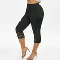 thumbnail image 3 of Capri Leggings for Women Plus Size Solid Lace Patchwork Elastic Waist Casual Ankle Length Legging Black L, 3 of 7