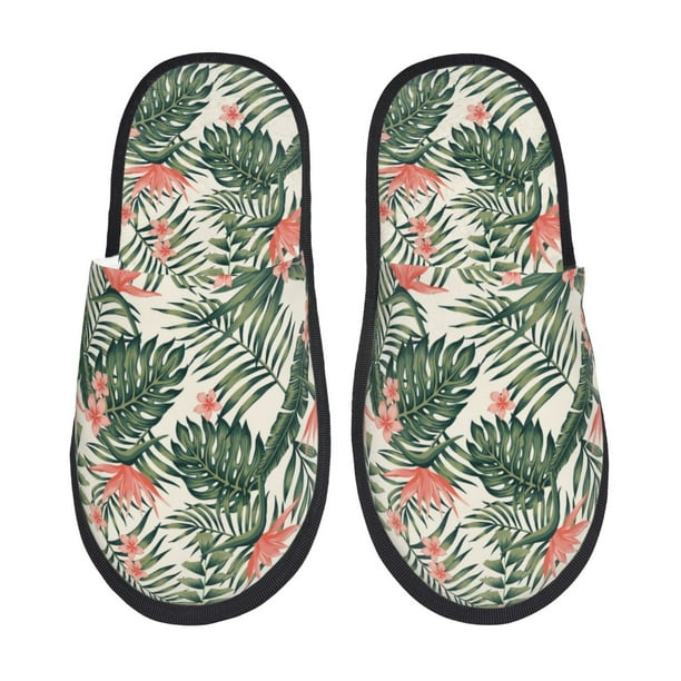 Fotbe Palm Trees and Tropical Pantuflas Peludas para Mujer con Estampado, Zapatillas de Peluche, Zapatos de Invierno para Casa, Uso Interior y Exterior-Large
