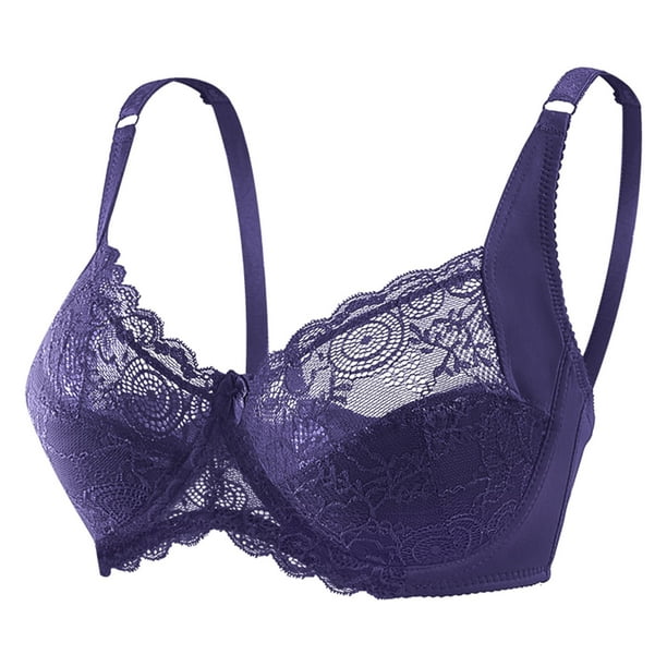 Mefallenssiah Women'S Plus Size Womens Solid Lace Lingerie Bras Plus Size  Underwear Bralette Bras Comfortable Bra (Purple) 