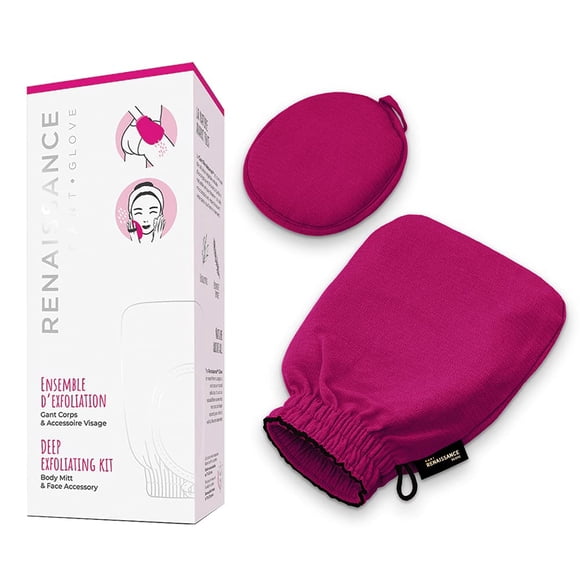 Renaissance Glove a body Exfoliating Mitt con accesorio para fregar la cara de Daniele Henkel - Vegano, más eficaz y resistente que un cepillo de lufa o una esponja de baño - natural (Royal Magenta)
