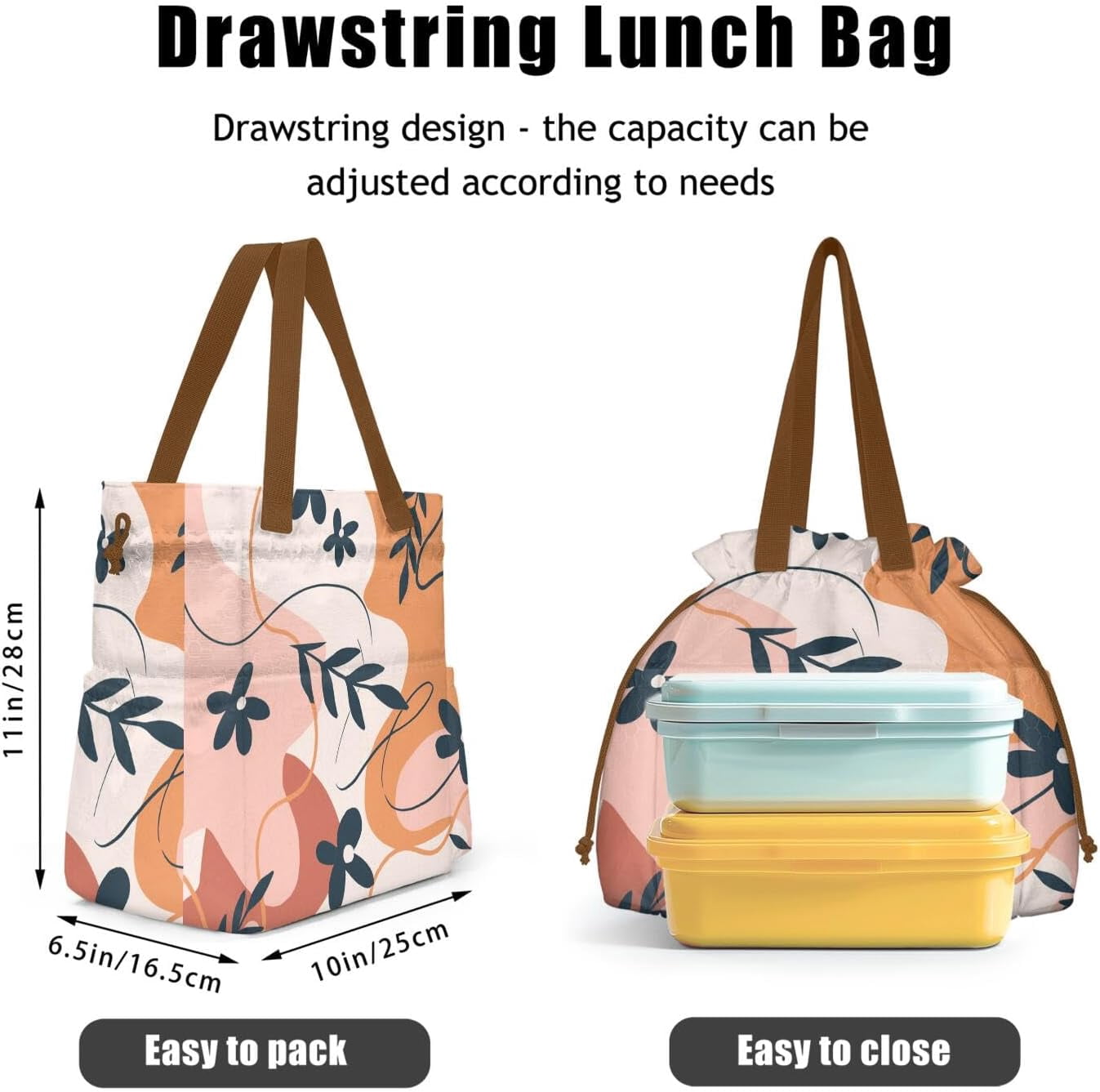Lunch Bag for Women Insulated Womens Drawstring Lunch Bag for Work, Stain-Resistant Large Lunch Box for Women with Containers, Cinch Closure Cromwell Bag Black Man Reusable Lunch Bag Office