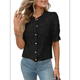 thumbnail image 2 of Camisa Informal de Encaje con Mangas Abullonadas y Cuello Redondo con Ojales y Botones para Mujer, Color Negro, Talla L, 2 of 9