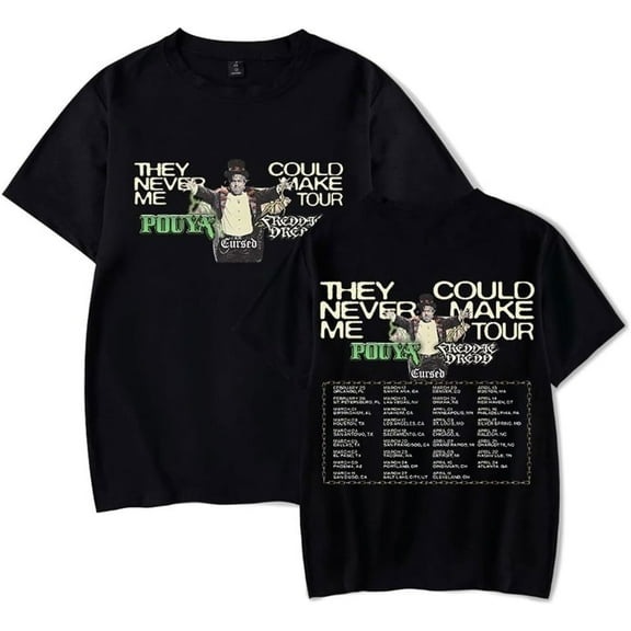 Pouya Tour 2025 Merch T-shirt men's and women's fashionable printed round neck short sleeved T-shirt top