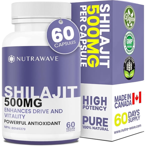 Nutrawave Shilajit 500 mg – 50% Fulvic Acid, Trace Mineral Complex, Energy & Vitality Support, 60 Vegan Capsules, Non-GMO, Gluten-Free