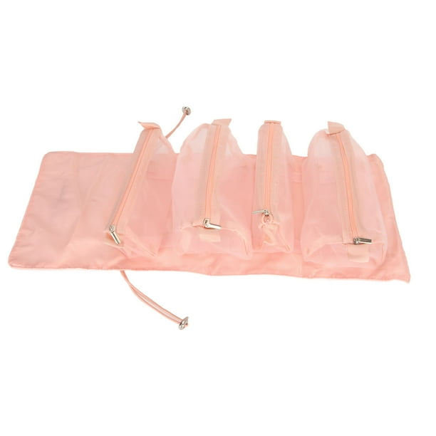 Organizador De Maquillaje Enrollable, Neceser Colgante Rosa 4 En 1 Desmontable De Gran Capacidad Portátil Para Viajes A Casa Viajes Cortos