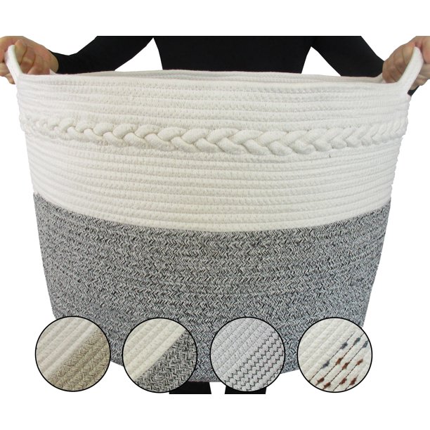 FRONT ARCH Cotton Round Basket XXL 20inX14in for Nursery Hamper, Jute
