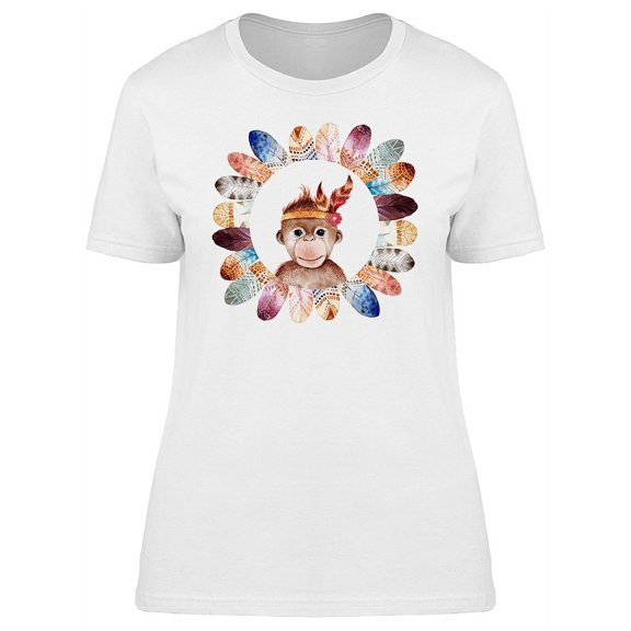 Baby Monkey With Boho Feathers T-Shirt Women -Image by Shutterstock, Female XX-Large