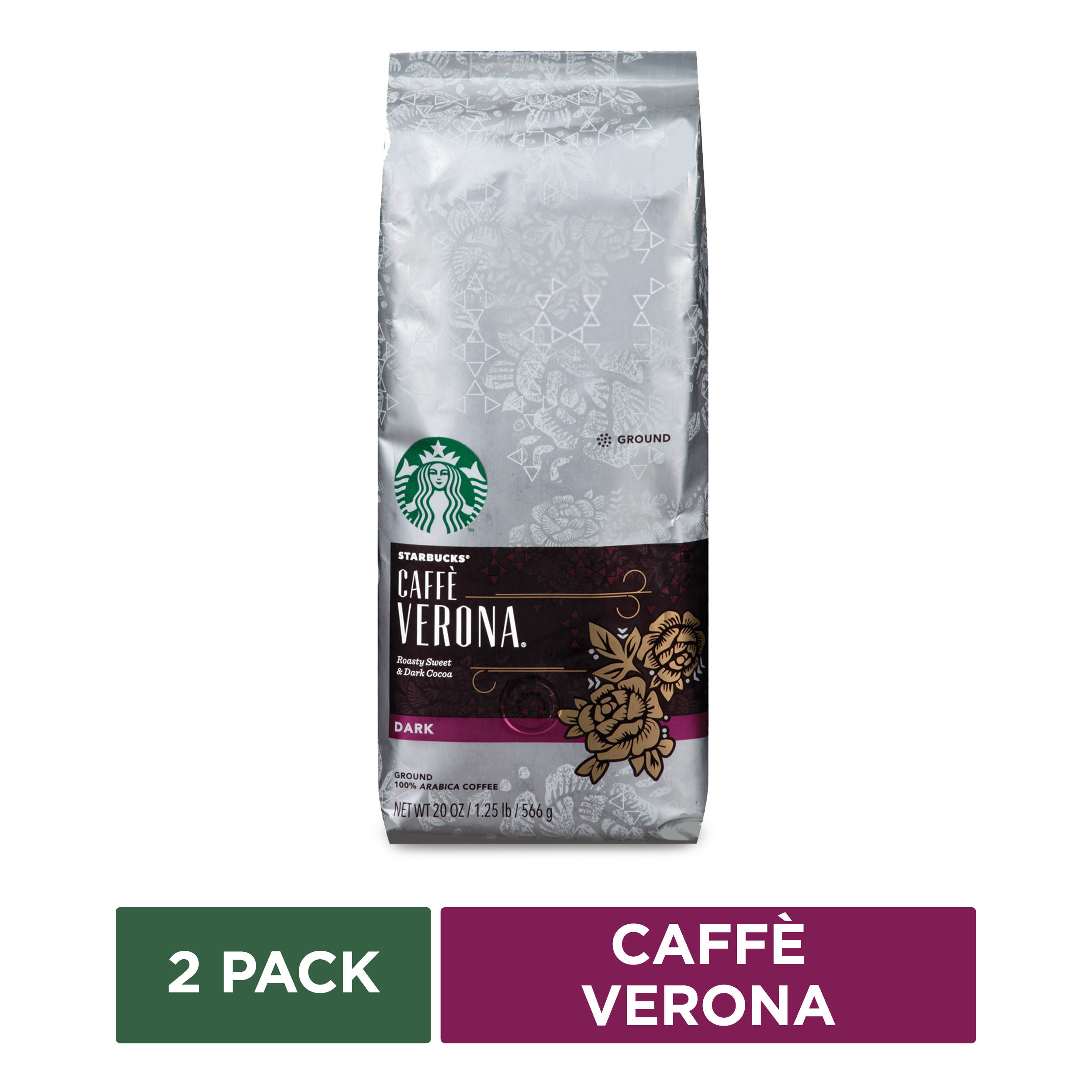 (2 pack) Starbucks Caffe Verona Dark Roast Ground Coffee, Two 20-ounce Bags - image 1 of 5
