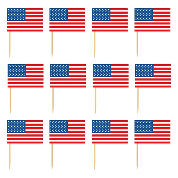 YMMB 12 Pcs 4th of July American Toothpick Flag Toppers Cake Decorations, Independence Day Patriotic Cupcake Toppers Picks, for Army Graduation Party Birthday Supplies