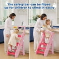 thumbnail image 4 of Toddler Tower Kitchen Stool Helper - Foldable & Adjustable Height Kids Learning Stool for Kitchen Counter Bathroom Sink Child Ladder for Toddlers with Handles, Safty Rail, Non-Slip-Beige White, 4 of 8