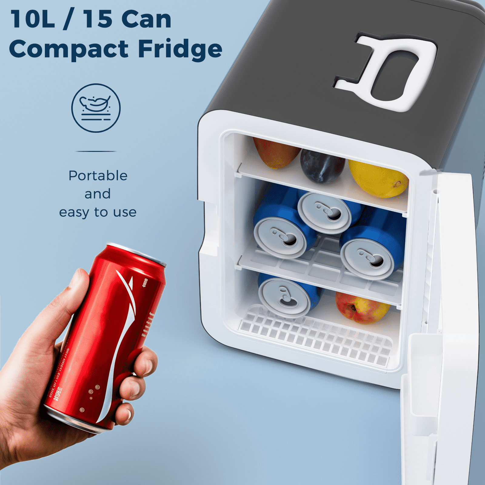Mini Fridge,10 Liter/2.6 Gal/15 Can Portable Mini Refrigerator Small with AC/DC Adapters for Bedroom Dorm Office and Car,Beverage Cooler for Wine Drinks Food,Cosmetics Skincare Fridge - Black