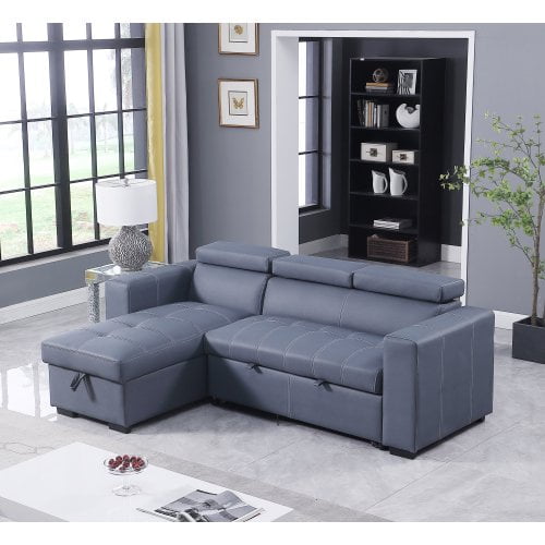Sleeper Sofa Bed Adjustable Backrest, Blue Leather Sleeper Sofa Sectional