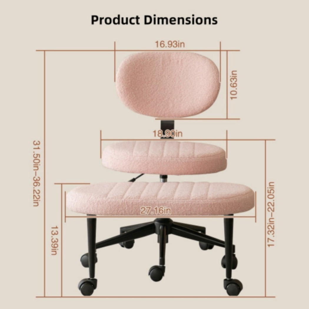 Ergonomic Cross Legged Office Chair, Multi-Position Swivel Meditation Chair with Back Support, Rolling Base, Adjustable Height for Home Office & Study, Pink