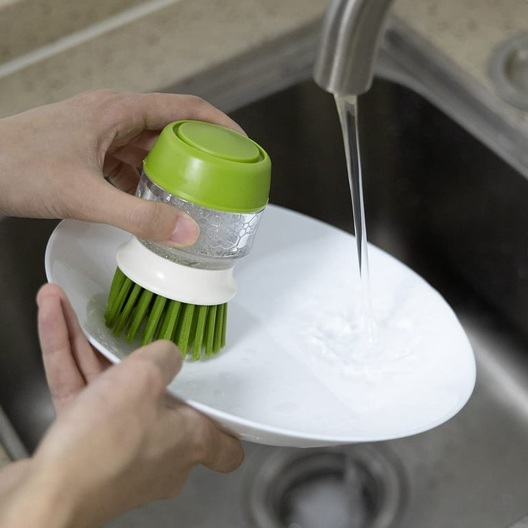 Soap Dispensing Scrub Brush With Drip Tray, Washing Brush For Dishes Pots  Pans Sink Cleaning, Kitchen Scrubber Storage