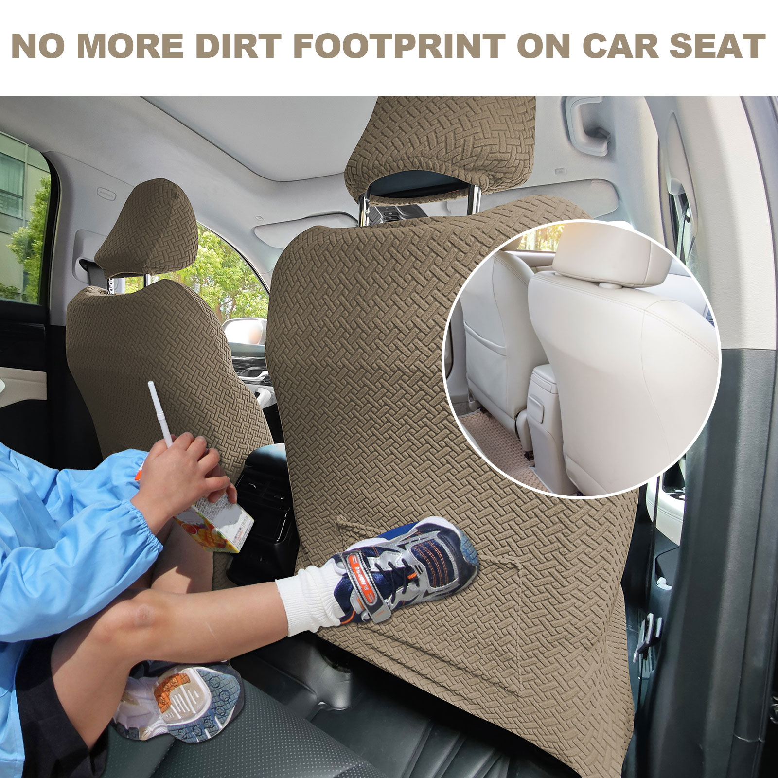 Eurhowing Universal Car Seat Covers, Non-Slip Front Car Seat Covers Set of 2, Breathable Jacquard Auto Seat Protectors for Cars SUV Sedan Truck, Beige