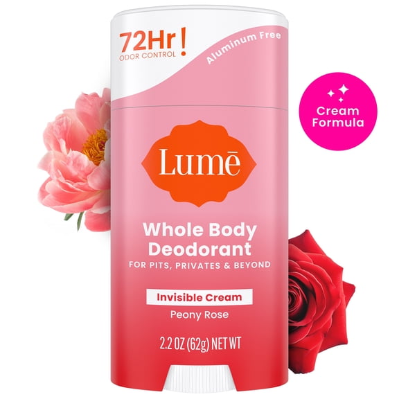 Lume Whole Body Women’s Deodorant - Invisible Cream Stick - Aluminum Free - Peony Rose - 2.2oz