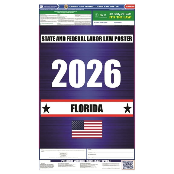 Florida (FL) 2026 State Labor Law Poster - State, Federal and OSHA Compliant Laminated Poster - Perfect for the Workplace Posting - Clear and Easy-to-Read Format - 20 Inch by 36 Inch - English