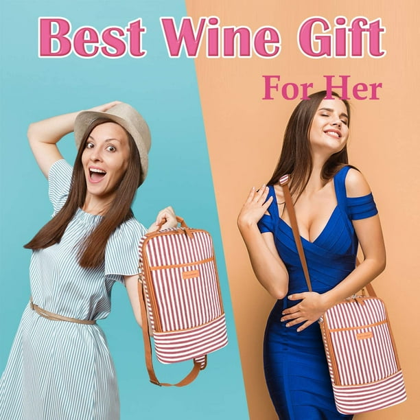 Tirrinia Insulated 2 Bottle Wine Tote Bag Wine Tumbler Glass Cooler Carrier for BYOB Restaurants Wine Tasting Travel Park Beach Great Wine