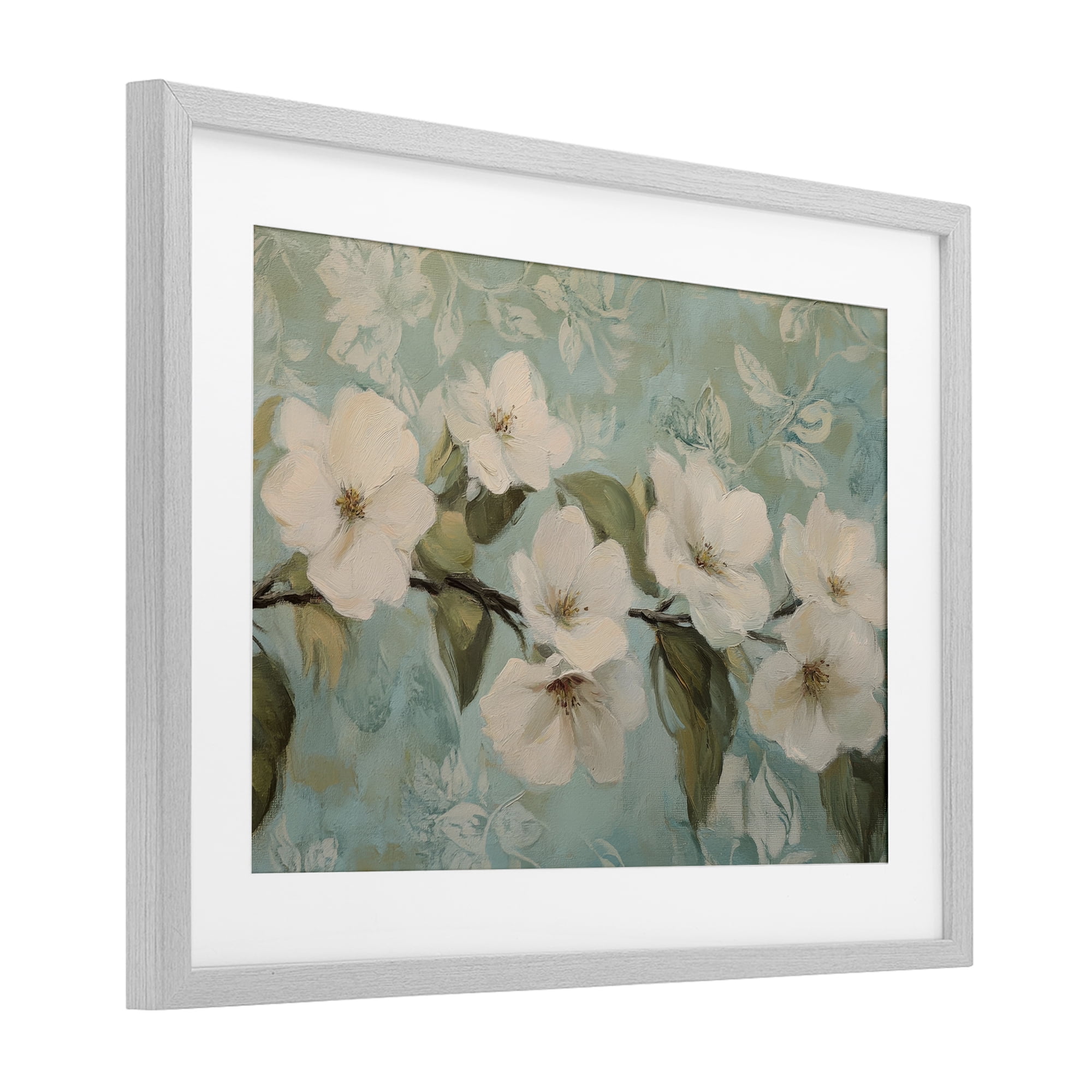 Stupell Industries Serene Flower Branch Blooms Gray Framed Print Under Glass, design by Petal Prints Design