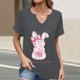 thumbnail image 2 of Corto para las Mujeres Casual Verano 2025 Pascua Impresión V-Cuello Camiseta, Ligero 95% Poliéster 5% Spandex Top para Toda la Temporada Hogar Y Diario, 2 of 7