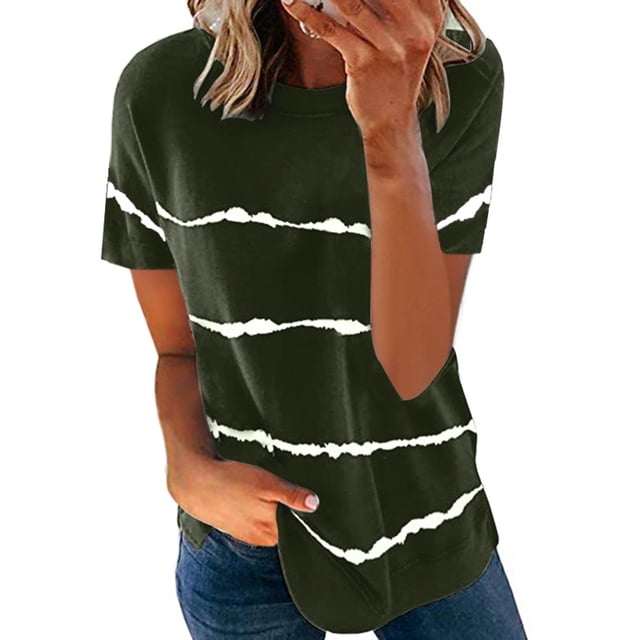Women Short Sleeve T Shirt Casual Style Round Neck Stripes Pattern Breathable Women Summer T Shirt for Office ANGGREK Otros