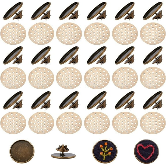 18 Sets Brooch Base Pad Embroidery Blank Pin Base Dome Iron Brooch Making Kits Flat Round Earrings Making Supplies for Jewelry Making and DIY Decotation Accessories
