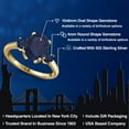 thumbnail image 2 of Gem Stone King 3.70 Cttw Blue Sapphire 3-Stone Engagement Ring for Women | 18K Yellow Gold Plated Silver | Oval 10X8MM and Round 4MM | Three Stone Wedding Anniversary Promise Ring for Women, 2 of 6