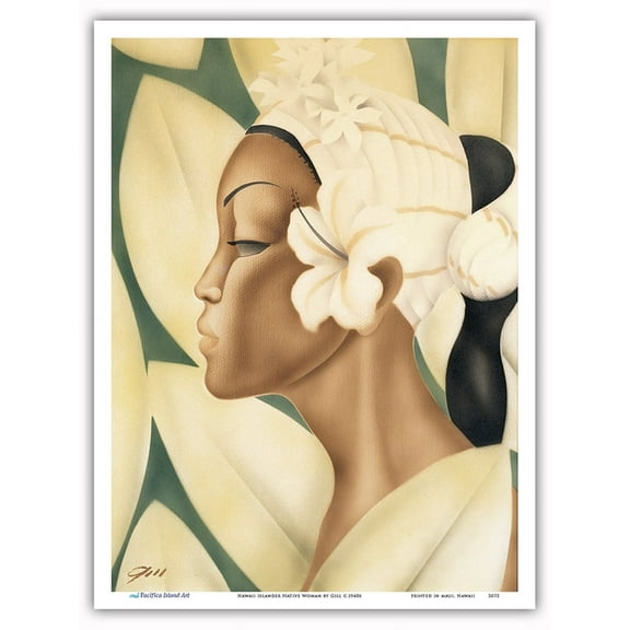 Hawaii Islander Native Woman - Vintage Hawaiian Airbrush Art by Gill c.1940s - Master Art Print (Unframed) 9in x 12in