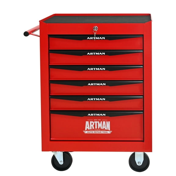 Rolling Metal Tool Chest with 6 Drawers, 20" 6-Drawer Tool Chest Cabinet with Ball Bearing Drawer Slides, Steel Tool Storage Box Organizer -Red&Black
