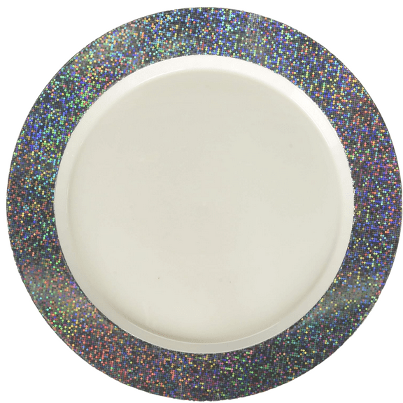 Elegani Premium White Plastic Plates with Prismatic Silver Border - 7.5" (Pack of 20) for Weddings, Parties & Events