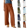 thumbnail image 3 of Minjewel Women's Solid Color Elastic Waist Loose Fit Breathable Cotton Linen Pants, Casual Trousers for Summer and Beach, Lightweight Comfortable,Black,S, 3 of 5