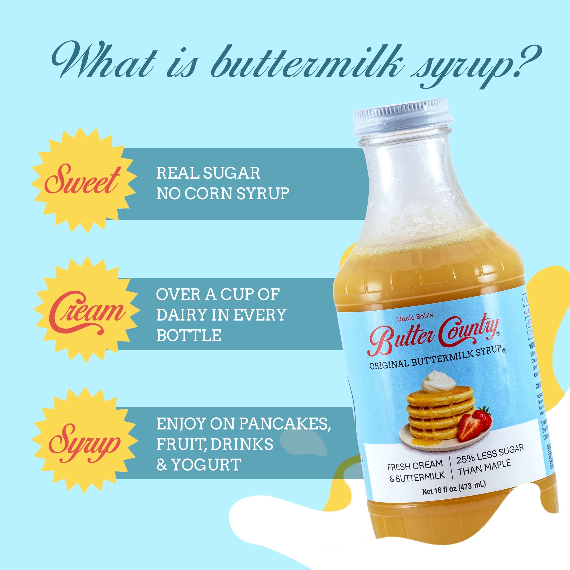 Butter Country Rich and Creamy Buttermilk Syrup | Original Buttermilk Flavor | 16 fl oz/4 Pack