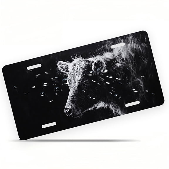 Monochrome Cow Funny Personalized License Plate Rust-proof Stainless Steel Metal License Plate Suitable For Men And Women 12.2" x 6.2"