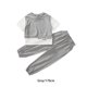 thumbnail image 4 of Jumpingount Conjunto de ropa de verano para niñas y adolescentes de 2 piezas, camiseta de empalme de estilo informal, pantalones atados a los conjuntos de ropa Gris 170cm, 4 of 6