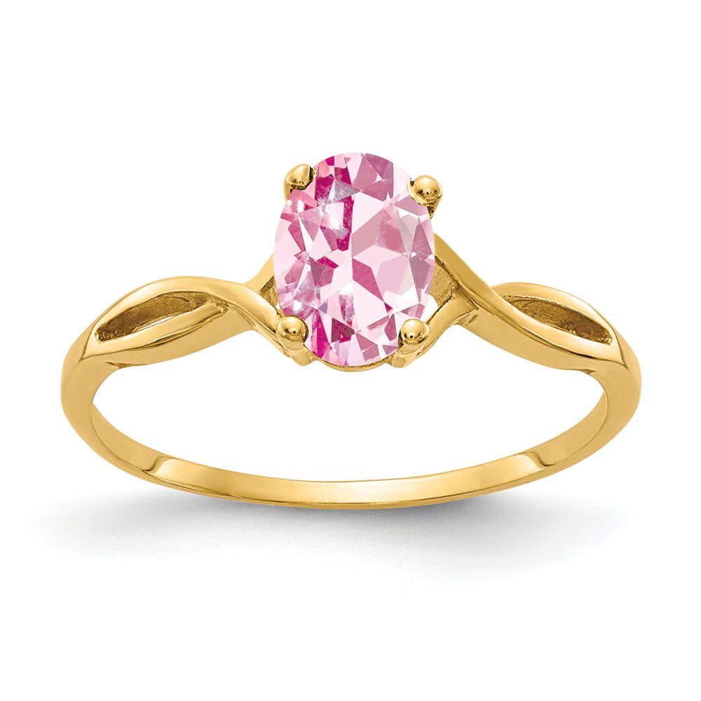 14kt Gold Pink Tourmaline and Diamond 7x5mm Oval Swirls Ring