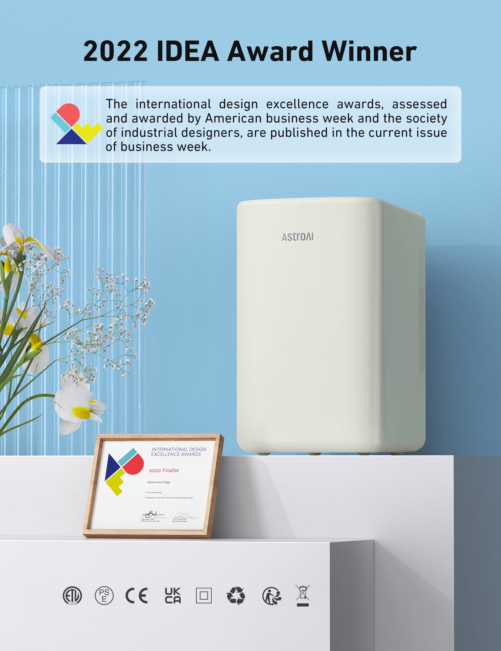 AstroAI Mini Fridge 6L/8 Can, Personal Refrigerator Makeup Skincare Fridge AC/DC, Energy Efficient & Quiet, Portable Beverage Cooler & Warmer Fridge for Travel, Office, Dorms, Bedroom, Car, White