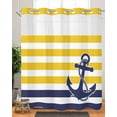thumbnail image 2 of No Hook Shower Curtains, Yellow Striped Long Bathtub Curtains with Snap in Liner, Navy Blue Nautical Anchor Geometric Waterproof Washable Fabric Bathroom Shower Curtain Sets, 72" x 78", 2 of 7