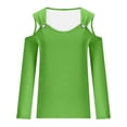 thumbnail image 4 of AXXD Green Basic Sexy Tops for Women Summer 2024 Trendy Casual Solid Off Shoulder Pullover Long Sleeve Top Long Sleeve V-Neck Top/Shirt, 4 of 5