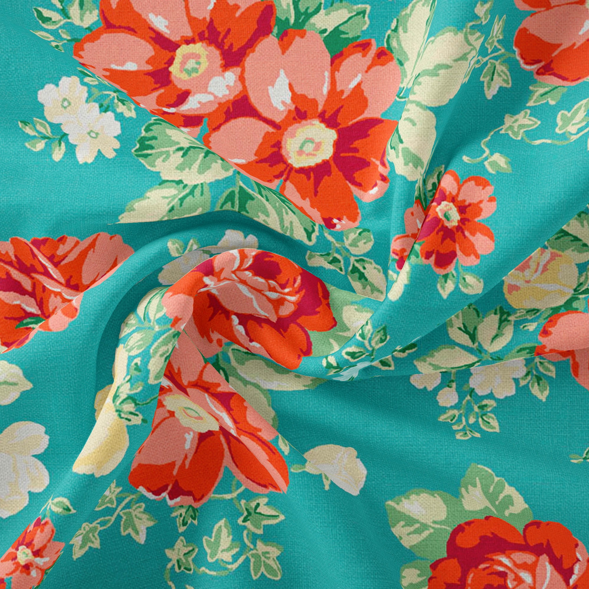 The Pioneer Woman 44" Cotton Vintage Floral Fabric 8 yd By the Bolt, Teal