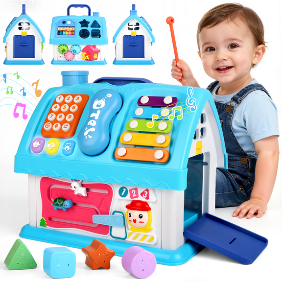 Huge Wave Learning House Toys for Kids Aged 1-4, Multi-Functional Montessori Toys, Sound & Light Music Educational Kids Christmas Birthday Gifts