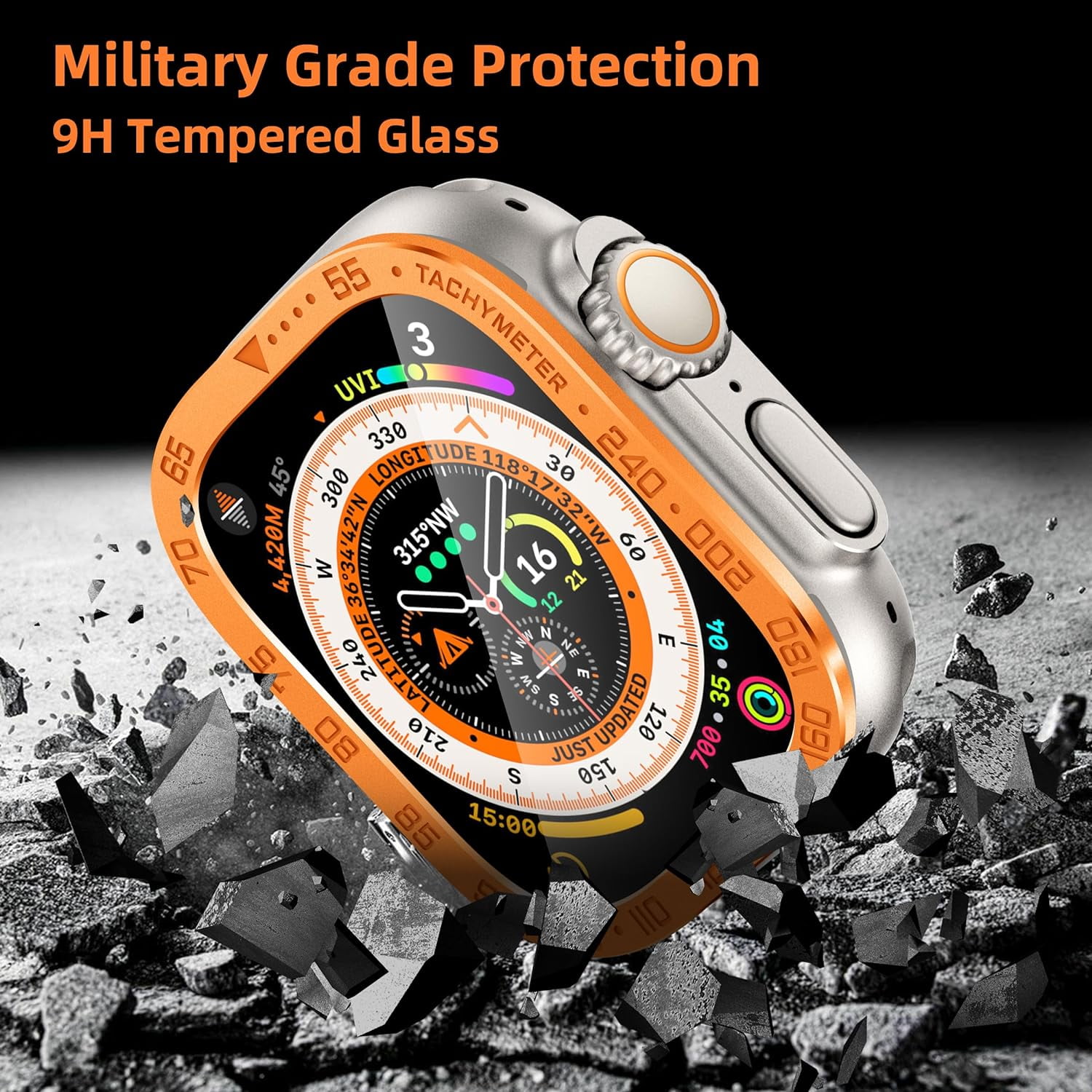 HAHDAXIA 2 Pack Tempered Glass Screen Protector with Titanium Alloy Frame Compatible with Apple Watch Ultra 2 Ultra Screen Protector 49mm Waterproof Bezel Ring for iWatch 49mm S3 Orange Walmart