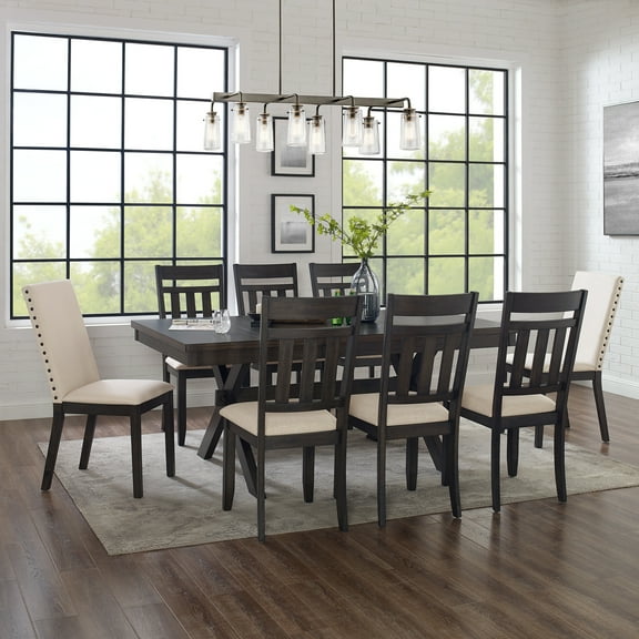 Farmhouse Dining Set - 9 Piece Table & Chairs - Rustic Kitchen Set - Slate & Cream Finish