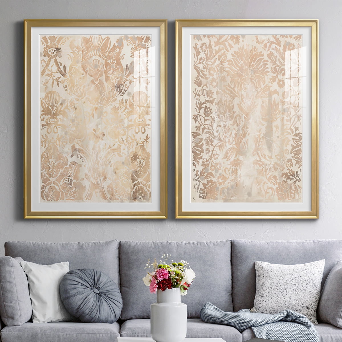 Wexford Home Walnut Damask III Premium Framed Print, 30.5" x 42.5" - Ready to Hang, Gold (Set of 2)