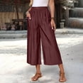 thumbnail image 3 of Perfectbot Women's High Waisted Wide Leg Capri Pants - 3/4 Length Loose Fit Casual Cotton Blend Trousers, 3 of 8